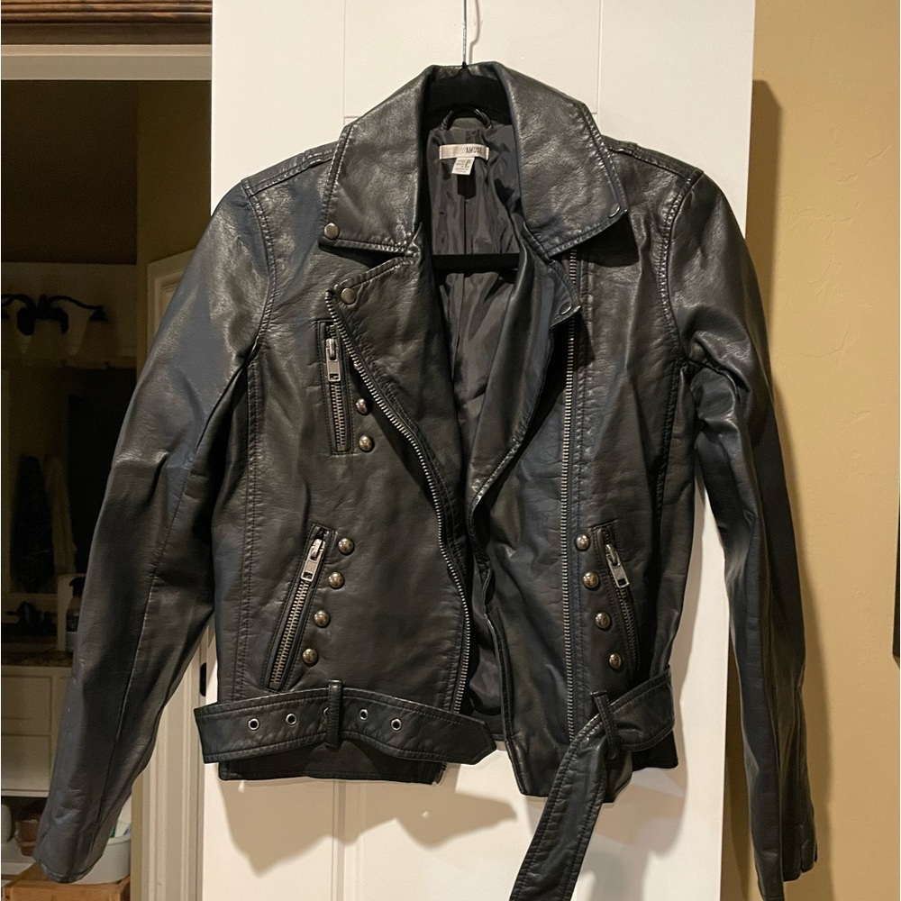 Amuse Society Vegan Leather black motorcycle jacket Womens XS